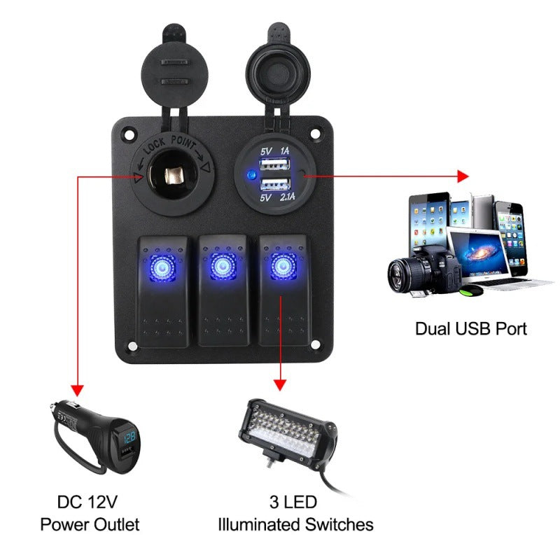 Dual USB Car Switch Panel with Waterproof Design